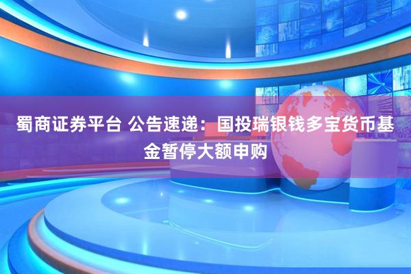 蜀商证券平台 公告速递：国投瑞银钱多宝货币基金暂停大额申购